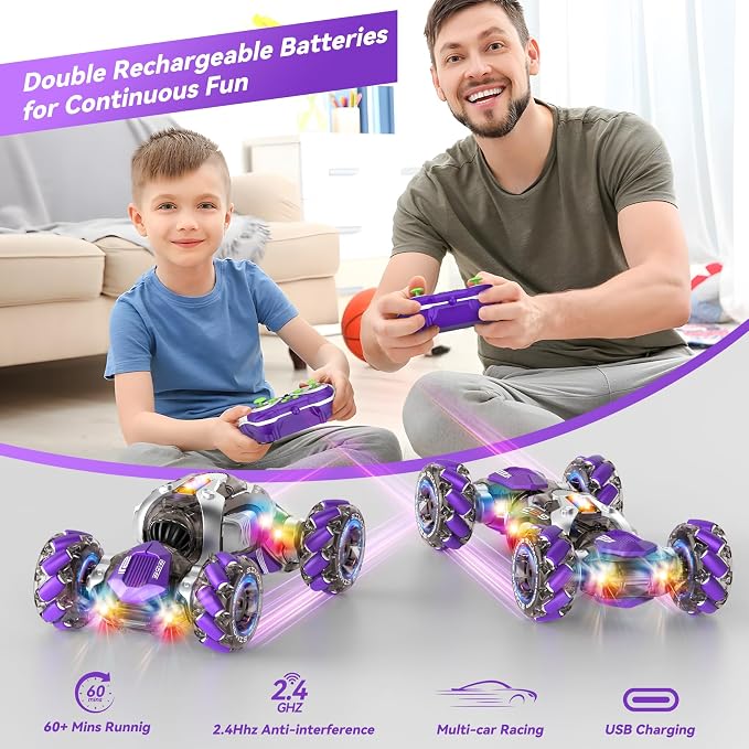 Nicella Gesture Sensing RC Stunt Car, Remote Control Cars Transformer Toys for Age 5-7 6-12 8 9 10 11 Yr Boys Girls Birthday Halloween, 2.4Ghz Hand Control 360° Rotating Toys Car