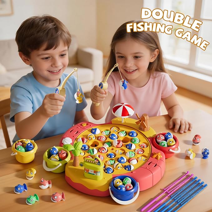 ORANGE OCEAN 66 PCS Magnetic Fishing Games for Kids Ages 4-8, Toys for 3 4 5 6 Year Old Boys Girls, Board Games for Kids 4-6, Ideas Birthday Gifts for Boys Girls 3-5 6-8(Pink)