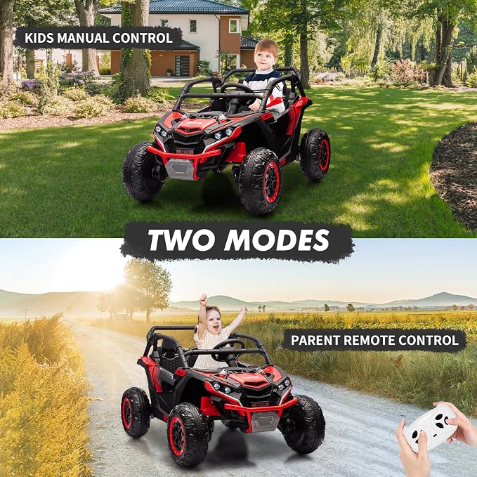 Garvee 24V 2-Seater Kids Ride on Car with Remote Control 4WD Electric Truck, Ride on Toy Off-Road UTV with 4-Wheel Shock Absorber, LED Lights, Music