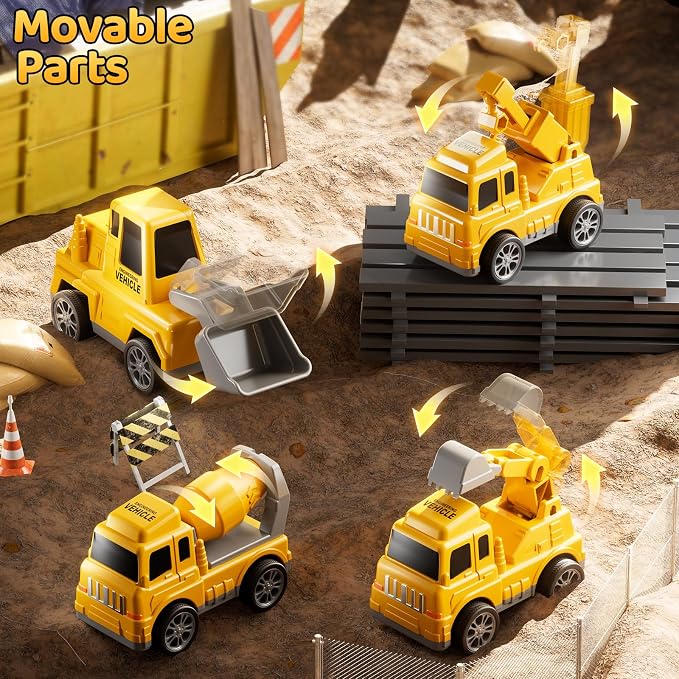 Construction Truck Toys Set for Kids Aged 1 2 3 4 5 6 7 8, Truck Playset with Toy Car, Light and Sound, Movable Parts Construction Toys for Toddlers, Birthday Gifts for Boys Girls 2-4 4-7
