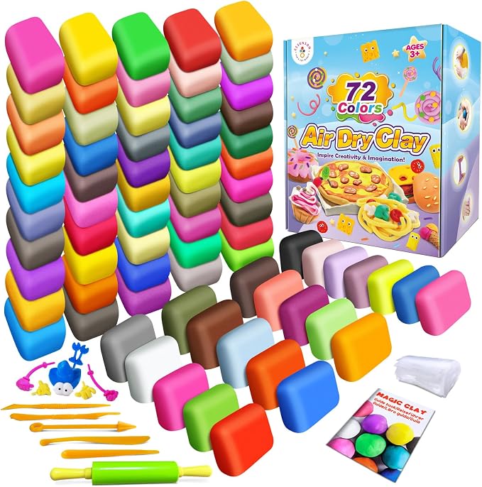 Air Dry Clay, 72 Colors Modeling Magic Clay for Kids | Includes Tools, Soft & Ultra Light, Ages 3-8+ Years, Boys & Girls