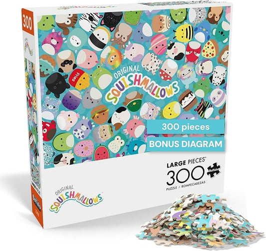 Buffalo Games Squishmallow Friends 300 Piece Jigsaw Puzzle - 21.25 x 15 in - Large Piece Puzzles for Adults - Colorful Collage - Sturdy Segments for Large-Format Game