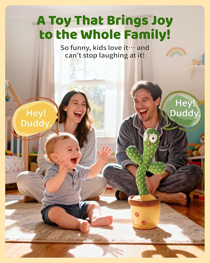 TWORIVER Adjustable Volume Dancing Talking Cactus Toy for Baby Toddler, Boys Girls Gifts Singing Mimicking Recording Repeating What You Say Baby Toys with 120 English Songs