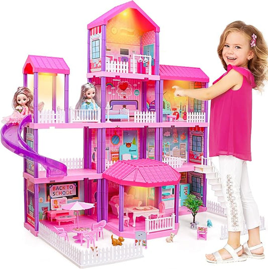 beefunni Doll House, Dollhouse for Girls, Doll Houses with 4 Stories-11 Rooms, 2 Dolls, Furniture Accessories and Lights, Princess Dollhouse 2026 Christmas Toy Gifts for 3 4 5 6 7 8+ Year Old Girls