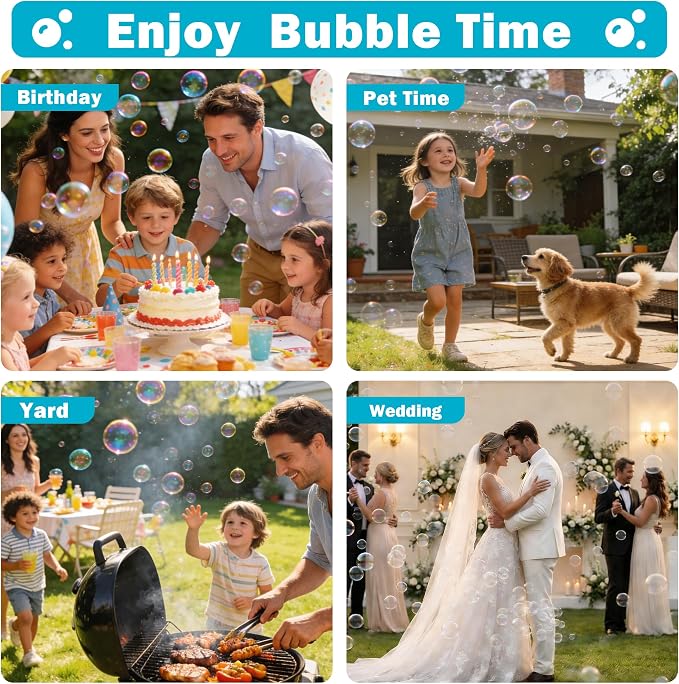 Belemar Bubble Machine for Kids with Lights, 6 Big Bubble Holes, Up to 15,000 Bubbles/Min, 320ml Large Tank, Battery Operated Portable Bubble Blower for Toddlers, Birthday Parties & Outdoor Fun