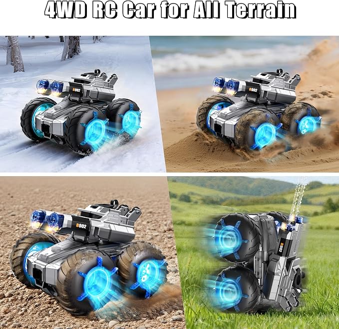 3-in-1 Remote Control Car RC Boat & Water Gun Amphibious Remote Control Car 4WD All-Terrain RC Cars Gesture Sensing Rc Stunt Car RC Trucks Toys Birthday Gifts for 8 9 10 11 12 Year Old Boys