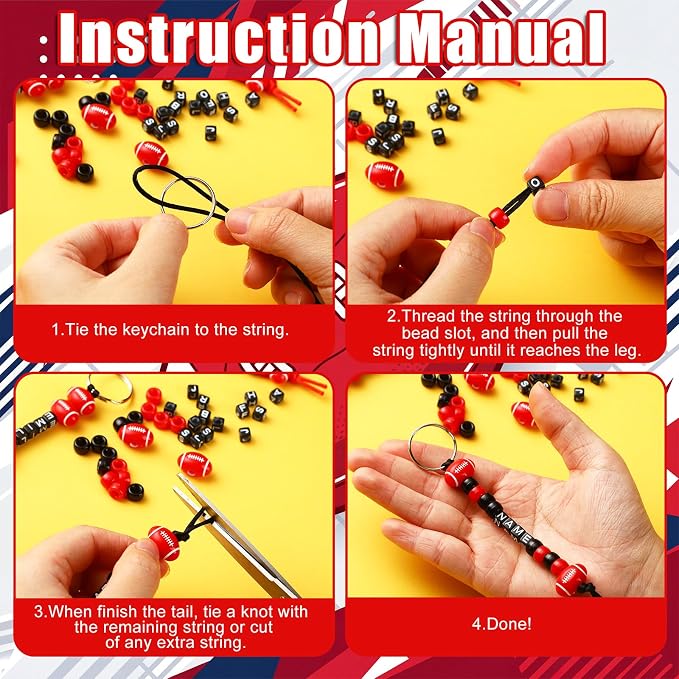 Landical 564 Pcs Football Keychain Making Kit DIY Football Bead Key Chain Craft Adjustable Sport Letter Bead Charm Sport Theme Party Favor Gift Backpack Accessories Holiday Decoration(Red Black)