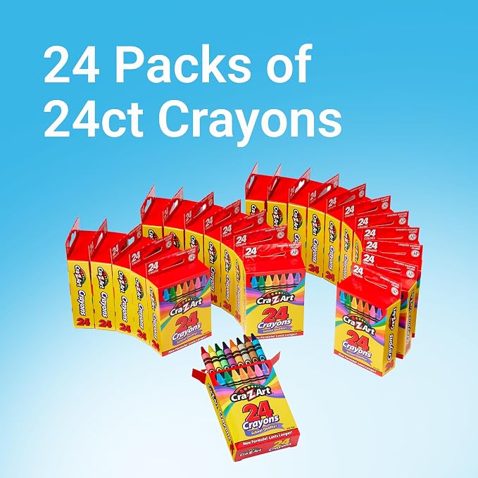 Cra-Z-Art Crayons, Bulk Pack, 24 Count, 24 Packs of Crayons, Bulk School Supplies for Classroom, Back to School Essentials