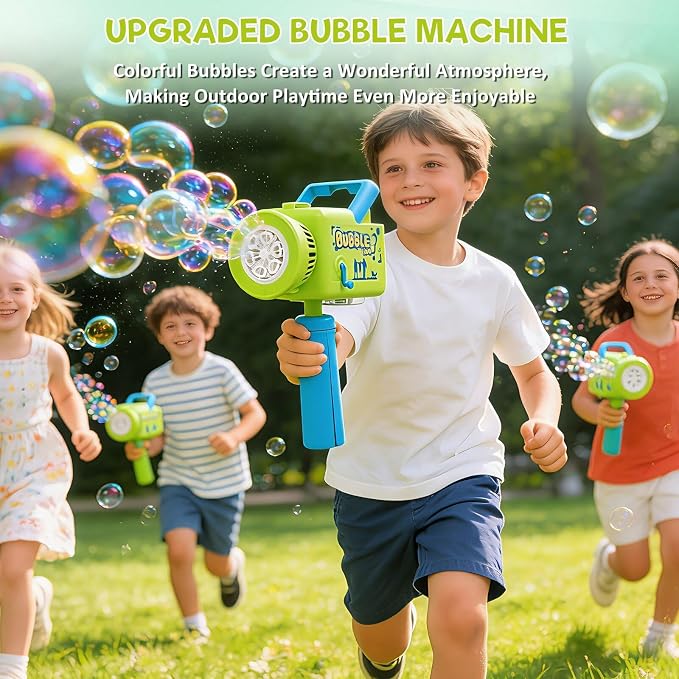 Upgraded Rechargeable Camera Bubble Machine, Bubble Maker for Kids with LED Light, Auto 360° Rotation, Large Bubbles, Type-C Charge, Outdoor Toys Gifts for Wedding, Birthday, Parties, Easter