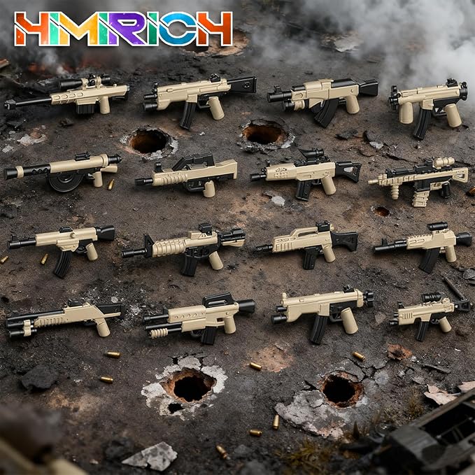 Military Weapons Pack, Military Toy Gun Set for Classic Building Blocks, 33 Pieces WW2 Army Accessory Combination, Compatible with Major Brands, Yellowish-Black