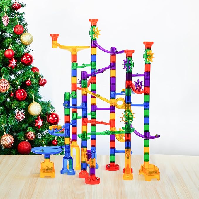 JOYIN 170Pcs Glowing Marble Run, Construction Building Blocks Toys with 5 Glow in The Dark Glass Marbles, STEM Educational Building Block Toy, Birthday Gifts, Easter Basket Stuffers