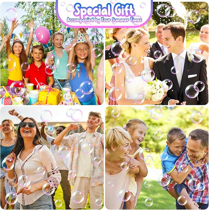 Bubble Machine with Remote Control, 360° Automatic Rotation & 7 RGB Lights Rechargeable Bubbles Machine for Kids Boys Girls, Portable Bubble Machine for Parties Wedding Birthday Outdoor