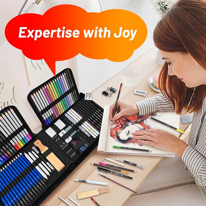 141 PCS Art Supplies Sketching Kit Pro Max, Drawing Pencils with Sketchbook, Coloring Book, Colored Graphite Charcoal Watercolor & Metallic Pencils, Drawing Supplies Gifts for Artists Adults Kids