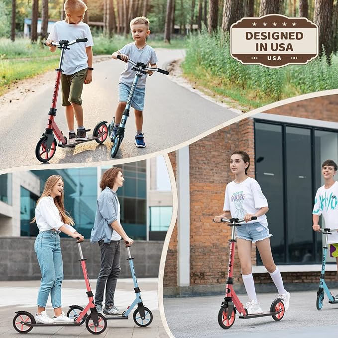 WAYPLUS KS1 Kick Scooter for Ages 6+,Kid, Teens & Adults. Max Load 240 LBS. Foldable, Lightweight, 8IN Big Wheels for Kids, Teen and Adults, 4 Adjustable Levels. Bearing ABEC9 FED Fitness