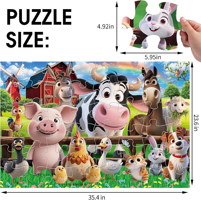 Jumbo Floor Puzzle for Kids,48 Pieces Farm Animals Puzzles for Toddlers 3-5,Large Barn Jigsaw Puzzles,Preschool Educational Animal Toys,Easter Gift for Boys & Girls Ages 4-8
