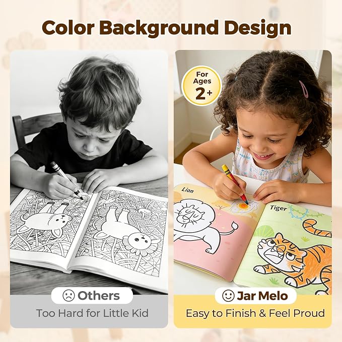 Jar Melo Animal & Vehicle Coloring Books for Toddlers Ages 2–4, 2 Pack Easy Activity Set for Learning, Includes Colorful Backgrounds, Stickers & Reward Certificate