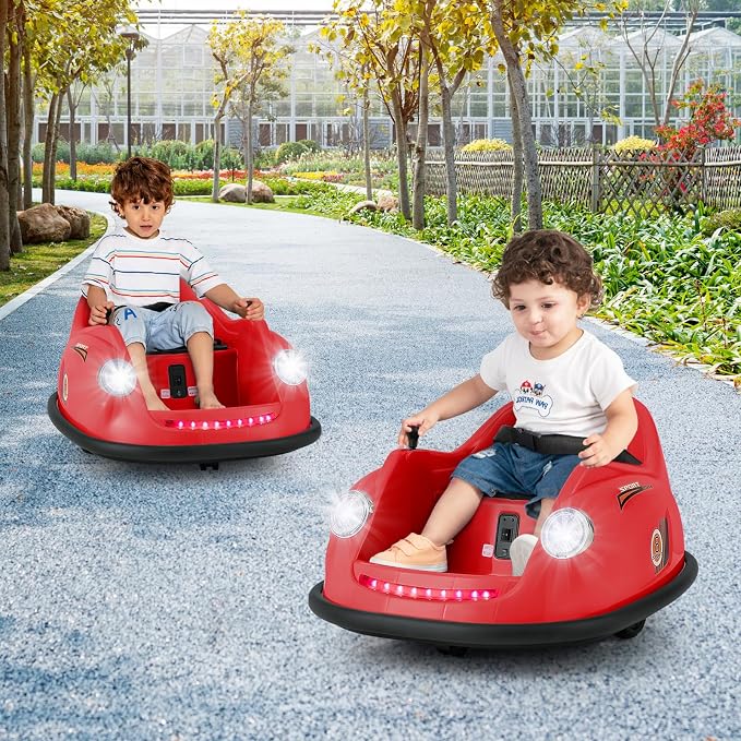 Costzon Bumper Car for Toddler, 12V Electric Kids Ride on Bumper Car with Remote Control, 360 Degree Spin, LED Lights, Music, Battery Powered Baby Bumping Toy Gift for Toddlers 2-5 Years Old (Red)