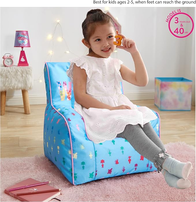 Trolls World Tour Kids Nylon Bean Bag Chair with Piping & Top Carry Handle