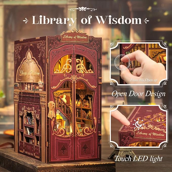 CUTEBEE Book Nook Kit - DIY Miniature House Dollhouse Kit for Adults, Booknook Tiny House Bookshelf Decor 3D Wooden Puzzle, Gifts for Family and Friends (Library of Wisdom)