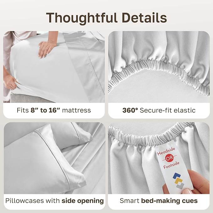 California Design Den Soft Cotton Full Size Bed Sheets Set, 400 Thread Count Good Housekeeping Award Winner, Silky Smooth Sateen with Deep Pockets, Breathable and Durable Full Bedding Set - Silver