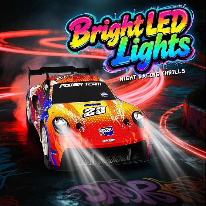 2 Pack RC Cars for Kids and Boys, Girls 4-7-8-12, Remote Control Car, LED Lights, 4WD Racing Cars,2.4GHz Dual Player, Colorful Graffiti Designs, Ideal Fun Easter Gift for Kids