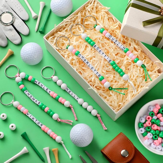Landical 564 Pcs Golf Keychain Making Kit DIY Golf Bead Keychain Set Craft Adjustable Sport Letter Bead Sport Theme Party Favor Gift Backpack Accessories Holiday Decoration(Pale Color)