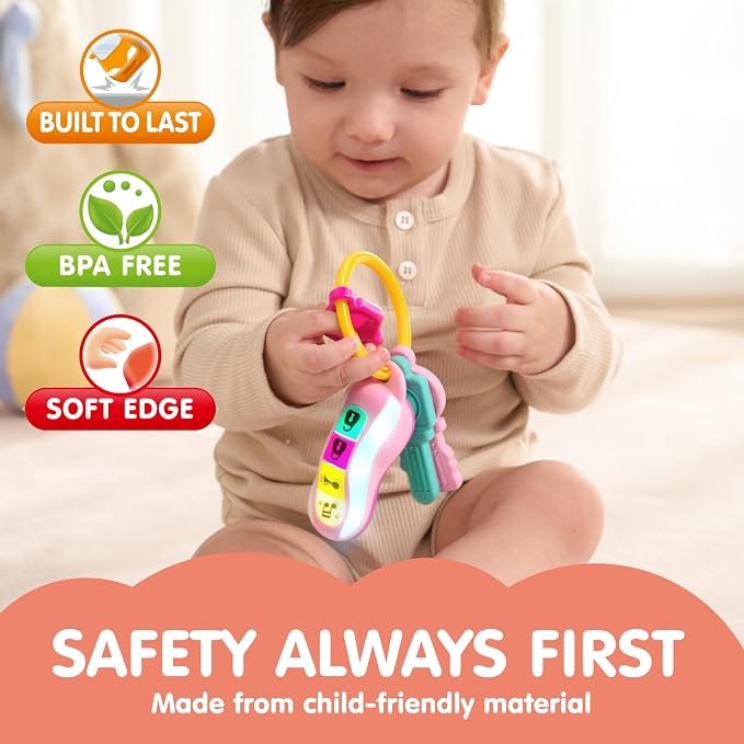 JOYIN Baby Car Keys Teether - Toddlers Sensory Learning Toy w/Music & Lights - Musical Toys for Travel - Birthday Gifts for Baby Age 10+ Months