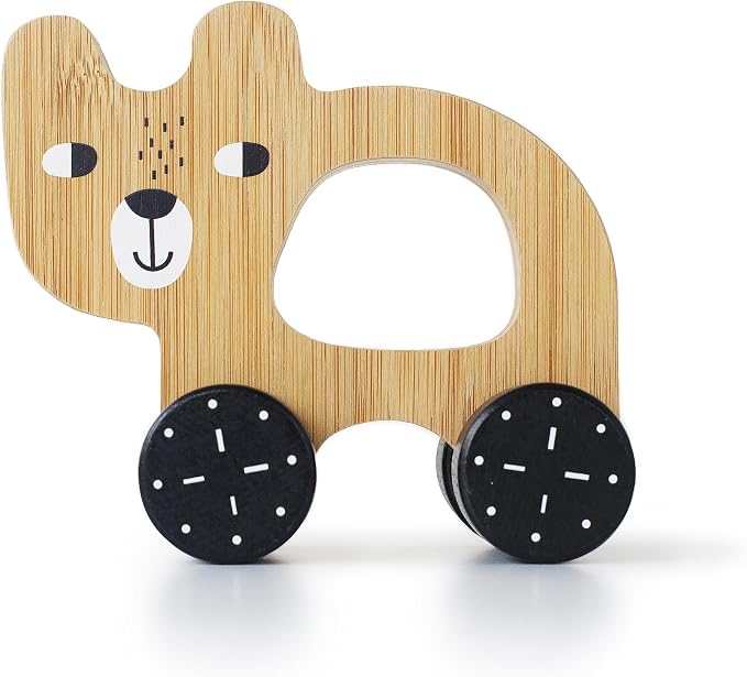 Wee Gallery Bear Push Toy, Rolling Toy, Classic Motion Toys for Child Motor Skills, Balance, Roll Along Play, and Animal Nursery Decor (Baby, Toddler, Kids)