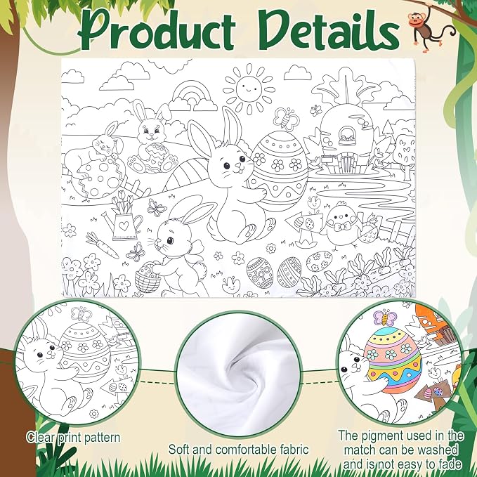 Mindsoft Coloring Craft Coloring Pillowcase Easter Bunny Pillowcase with 12 Pcs Markers Pens for Decoration Supplies Craft, 28.7 x 19.7 Inch