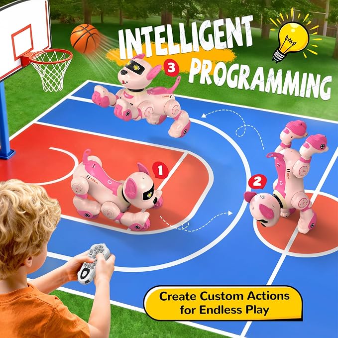anysun Robot Dog Toy for Kids, Programmable Remote Control Robot Puppy with Follow Up & Touch Sensors, Dancing & Singing, Smart Stunt Robot Pet, Interactive Robotic Dog for Kids (Pink)