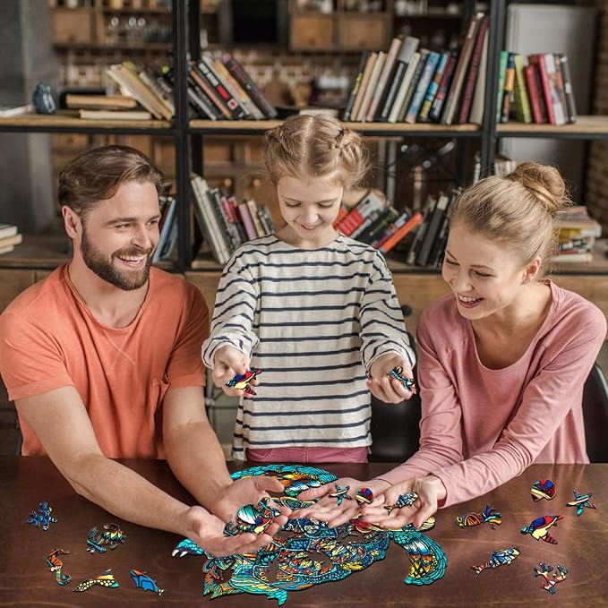Jigfoxy Wooden Puzzles for Adults, Sea Turtle Wooden Jigsaw Puzzles for Adults Kids, Unique Animal Shape Wood Cut Puzzles, Christmas Thanksgiving Gifts for Family Turtle Lover (S-9.1 * 7.7in-100pcs)