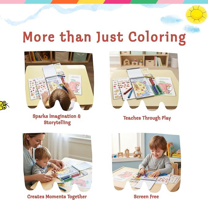 Bright Stripes Richard Scary Busy World Art on the Go Travel Coloring Kit for Kids Ages 3+ | Coloring & Sticker Activity Set with Crayons | Screen-Free Creative Fun for Toddlers & Young Children