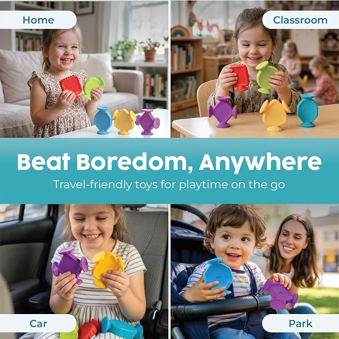BUNMO Bath Toys for Toddlers - Connect, Build, Create - Suction Bathtub Toys - Hours of Fun & Creativity - Fine Motor Skills - Stimulating Sensory Toys - Babies Ages 1+ 2, 3 - Extra Large 10 Pack