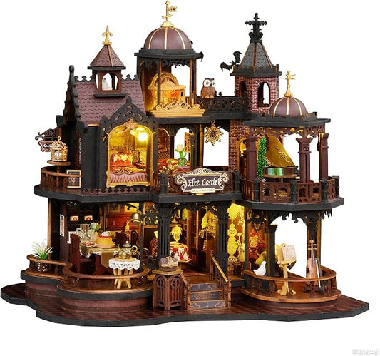 CUTEROOM DIY Miniature House Kit, Wooden Dollhouse Kit with LED Magic Tiny House Kits for Adult Best Birthday (Edinburgh Castle)