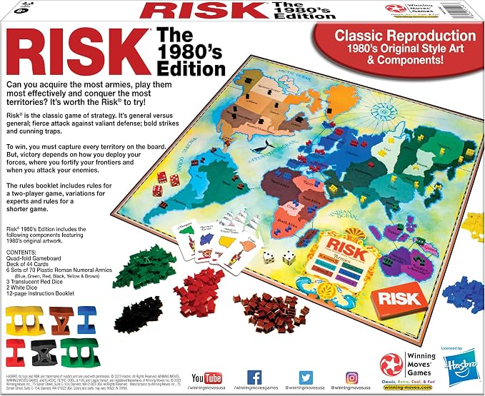 Risk The 1980's Edition with Original 1980's Artwork and Components by Winning Moves Games USA, Strategy Board Game of World Domination for 2 to 6 Players, Ages 8+
