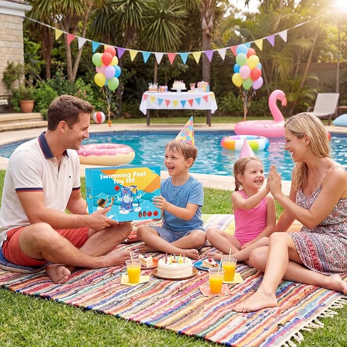 Pool Basketball Hoop, 3-in-1 Floating Basketball Hoop & Football Ring Games with 5 Balls 12 Rings and Pump, Outdoor Family Party Water Swimming Pool Basketball Toys for Kids Ages 4-8 8-12