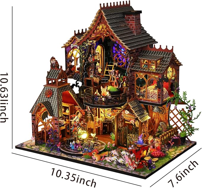 Plustopoy DIY Miniature House Kit,Tiny House Model Kit Dollhouse with Light & Tools, DIY Wooden Dollhouse Miniature Kit for Adults and Teens, Creative Craft Magic House Kit, Home Decor(Magic Spirit)