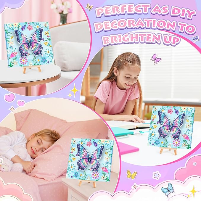 Crafts for Girls 8-12 - Make Your Own Butterfly Diamond Art Kits for Kids - Arts and Crafts for Kids - Diamond Art Paintings with Wooden Stand - 4 5 6 7 10 Year Old Girl Boy Birthday Gift Home Decor