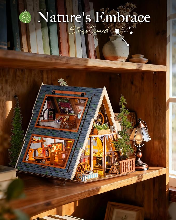 Rolife DIY Miniature House Kit for Adults, A-Frame Cabin Mini Wooden Dollhouse Kit, Tiny House Diorama Building Kits-Birthday Craft Home Decor Hobbies Gift for Friends Family