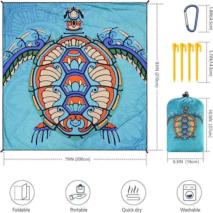 WIWIGO Beach Blanket Waterproof Sandproof Beach Mat 79" X 83"/10'x9'for 2-8 Adults Quick Drying Outdoor Picnic Mat Beach Accessories for Travel, Camping, Hiking