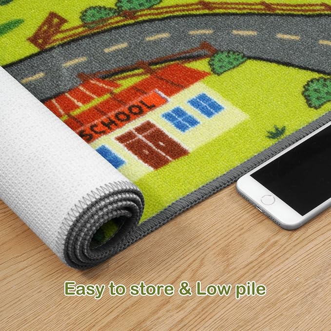 STARUIA Kids Rug Play Mat, 60"x32" Washable Car Rug for Toddlers, Educational Farm Road Play Rugs, Non-Slip Race Track Carpet for Kids, Kids Area Rugs for Playroom Bedroom Nursery