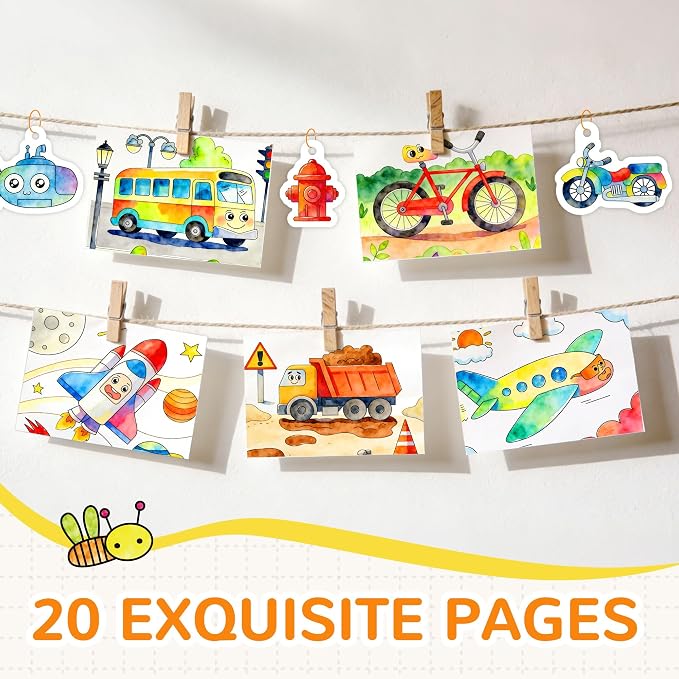 YPLUS Paint with Water Coloring Book for Toddlers, Mess Free Watercolor Painting Set with Brush, 26 Pages & 8 Color Palettes, DIY Art Craft Travel Toy Gift for Kids Ages 1-3 2-4 4-6 (Vehicles)