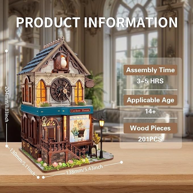 3D Wooden Puzzles for Adults DIY Mini House Model Kits to Build, Room Home Decor 3-d Puzzle Wooden Clock Craft Kits Miniature House kit Gifts for Family, Friends- Cuckoo House (SQ-61)