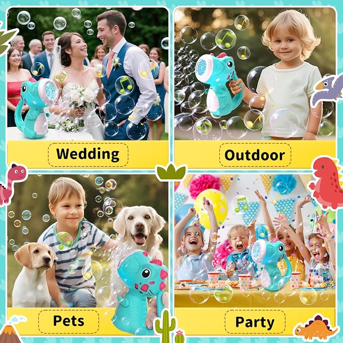 Bubble Machine Wand for Boys Girls, Dinosaur Bubble Machine Maker Blower Toys with Light & Music, Toddler Outdoor Toys for 2 3 4 5 Year Old Boy Girl Birthday Gifts Bubble Solution - Blue