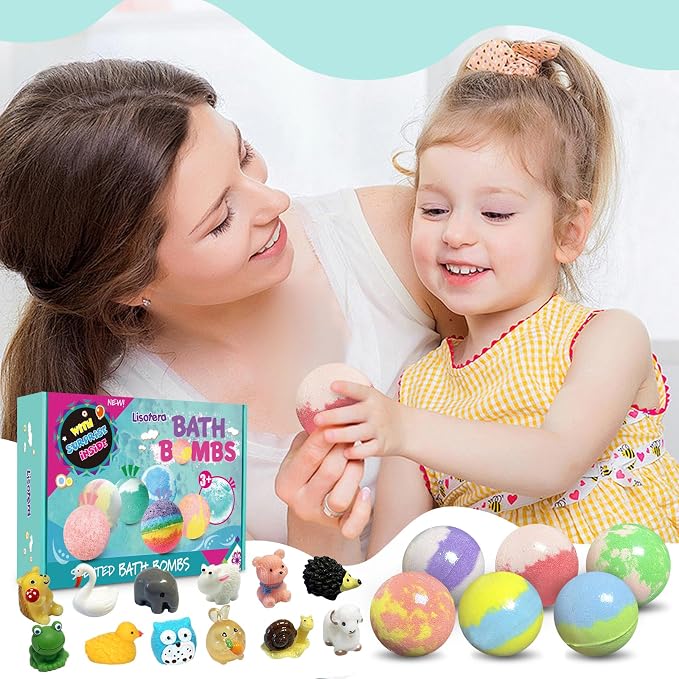 Bath Bombs for Kids with Surprise Inside, 12pcs Bath Bombs with Toys, Organic Colorful Bubble Bath Fizzy Ball, Birthday Gifts Set for Kids, Christmas Party Favor Gift for Boys Girls with Bath Toys
