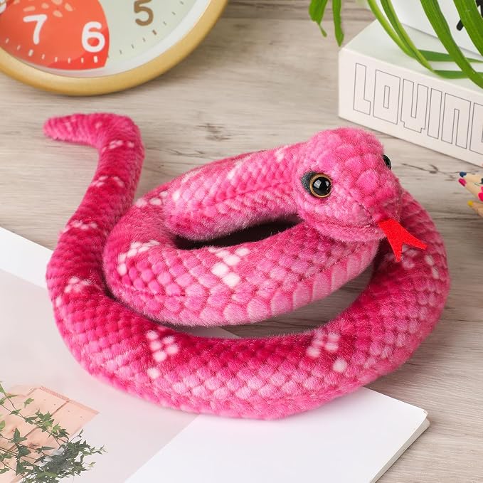 Snake Plush, Stuffed Snake Animal, 27 in Small Toy Snakes for Kids, Giant Stuffed Animals Snake, Lifelike Plush Snake for Birthday Present Party Prank Prop (Pink)