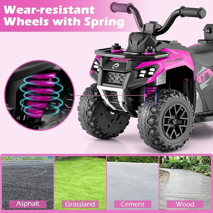 OLAKIDS Kids ATV with Spray Function, Remote Control, Storage Trunk, 6V Toddler Ride on Toy, Pink
