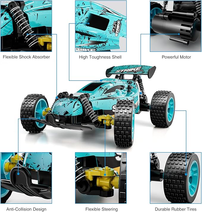 Tecnock RC Cars Remote Control Car for Kids, 1:18 Scale 20 KM/H 2WD Offroad Buggy, 2.4GHz RC Racing Car with USB-C Easy Charging & 50 Mins Playtime, Toys Gifts for Boys & Girls
