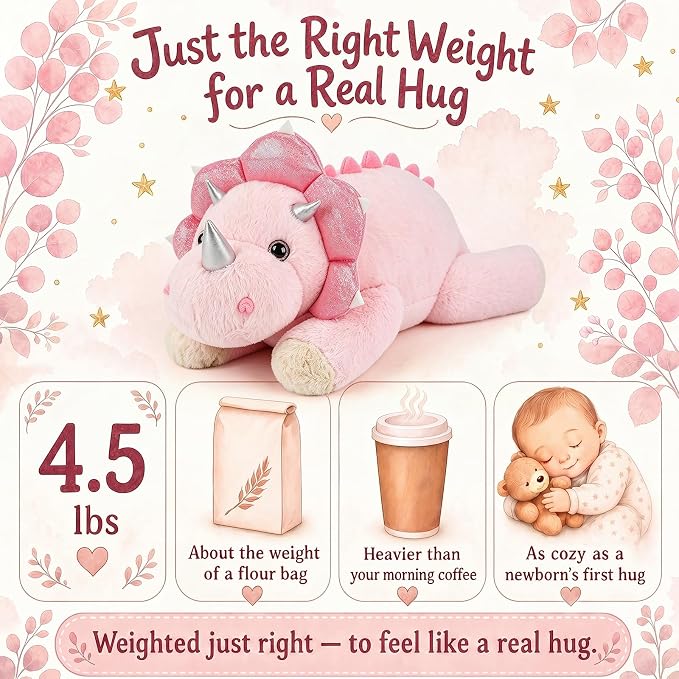 gnomantic Dinosaur Weighted Stuffed Animals, Plush Pillow for Kids | 22 Inch, 4.5lbs
