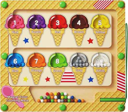 zhiwuzhu Magnetic Color and Number Maze，Wooden Matching Learning Counting Board for Toddler Ages 2-4，Preschool Learning Activities Toys，Toddler Fine Motor Skills Toys for Boys Girls